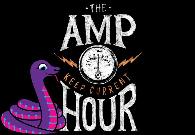 Blinka, the CircuitPython mascot, over the Amp Hour logo