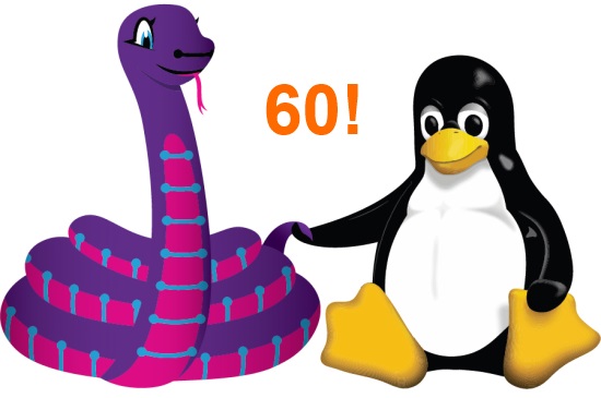 Blinka, the CircuitPython snake mascot, holding hands with Tux, the Linux penguin mascot