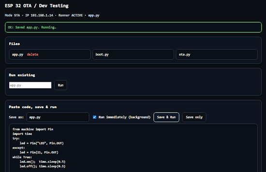 OTA Web interface for MicroPython on ESP32 / ESP32-S3 boards