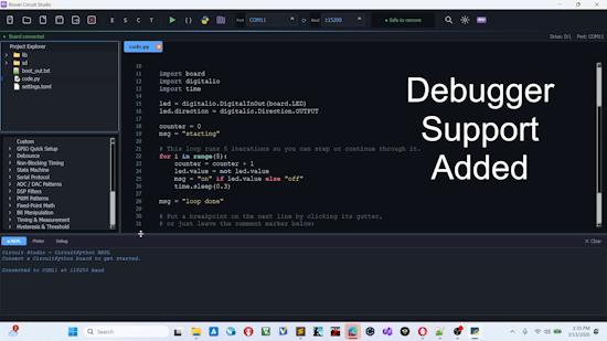 Rovari Circuit Studio: CircuitPython debugger support