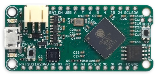 An ESP32-P4 board in the Feather form factor